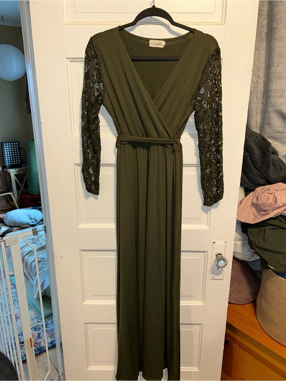 Women’s long sleeve maxi dress in olive green